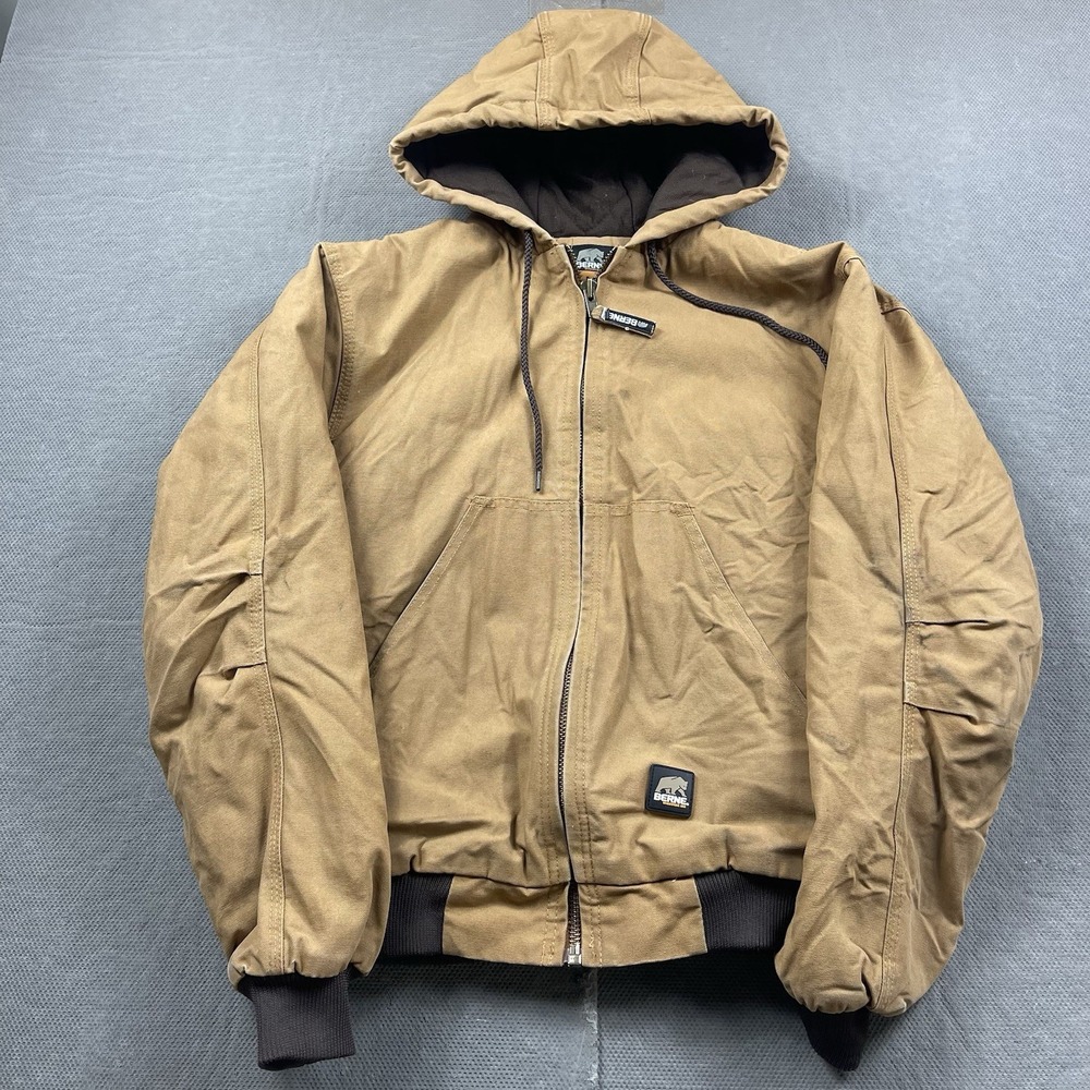 Berne Heritage Jacket Mens Medium‎ Brown Canvas Duck Hooded Workwear Coat